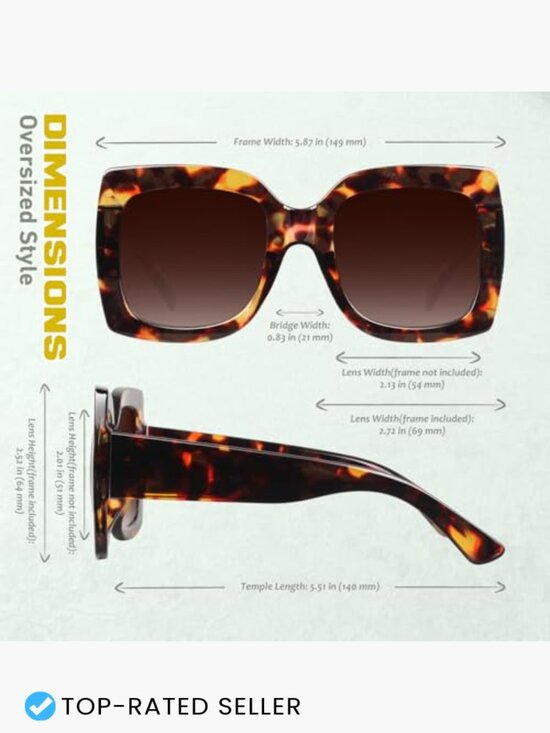 Oversized Square Frame Sunglasses Retro Vintage Trendy UV400 Protection main image 6